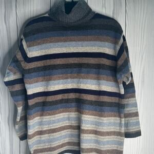 Limited Sweater Lambs Wool Striped Brown & Blue Medium Vintage 90’s Hong Kong